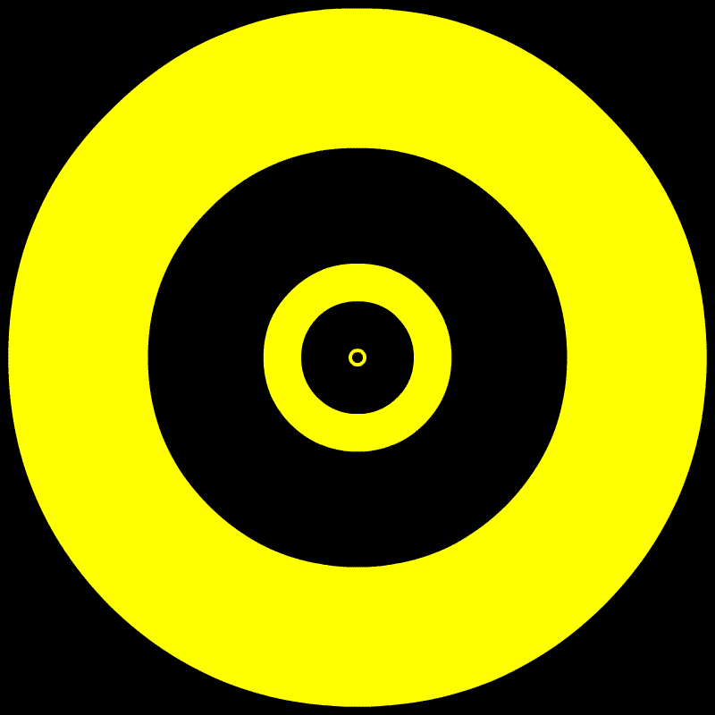 Yellow rings moving towards you... like you were traveling through them very fast...